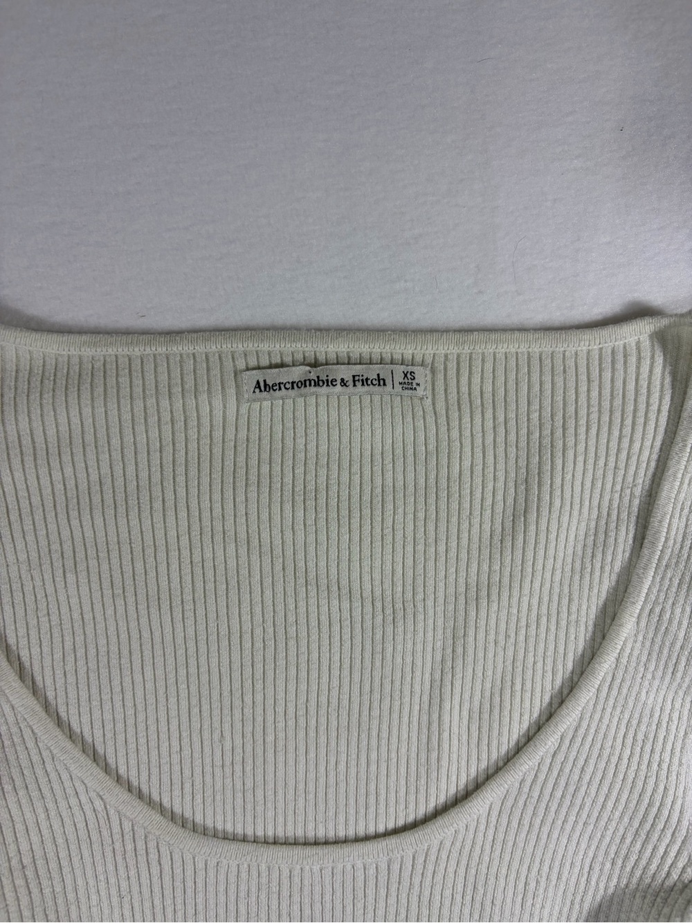 Abercrombie & Fitch Cream Ribbed Scoop Neck Long Sleeve Top